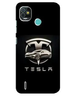 Чехол для TECNO Pop 5 (BD2p) с картинкой «Tesla — серебристое авто»