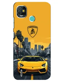 Чехол для TECNO Pop 5 (BD2p) с картинкой «Желтый Lamborghini город»