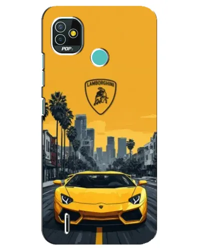 Чехол для TECNO Pop 5 (BD2p) с картинкой «Желтый Lamborghini город»