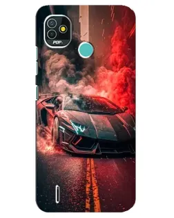 Чехол для TECNO Pop 5 (BD2p) с картинкой «Lamborghini красный дым»
