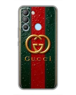 Чехол для TECNO Pop 5 LTE с картинкой «Gucci — фирменная полоса и золото»