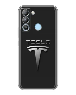 Чехол для TECNO Pop 5 LTE с картинкой «Стальной логотип Tesla»