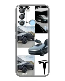 Чехол для TECNO Pop 5 LTE с картинкой «Коллаж Cybertruck Tesla»