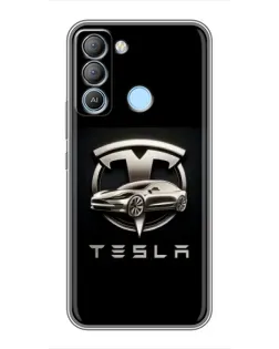 Чехол для TECNO Pop 5 LTE с картинкой «Tesla — серебристое авто»