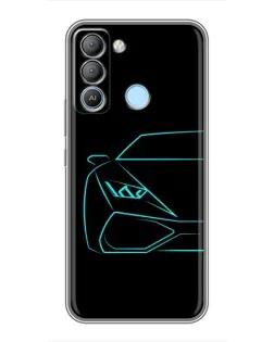 Чехол для TECNO Pop 5 LTE с картинкой «Голубой силуэт Lamborghini»