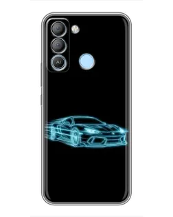 Чехол для TECNO Pop 5 LTE с картинкой «Неоновый контур Lamborghini»