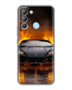 Чехол для TECNO Pop 5 LTE с картинкой «Lamborghini в огне»
