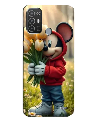 Чехол для TECNO Pop 6 Pro (BE8) с картинкой «Микки с тюльпанами»