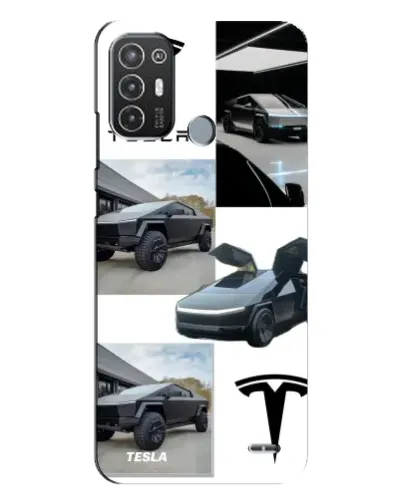 Чехол для TECNO Pop 6 Pro (BE8) с картинкой «Коллаж Cybertruck Tesla»