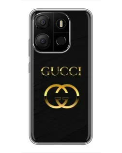 Чехол для TECNO Pop 7 Pro с картинкой «Золотой логотип Gucci»