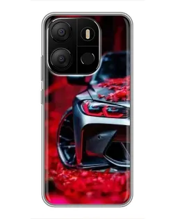 Чехол для TECNO Pop 7 Pro с картинкой «Спортивная BMW и цветы»