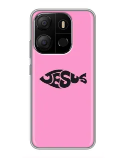 Чехол для TECNO Pop 7 Pro с картинкой «Розовый символ  Jesus»