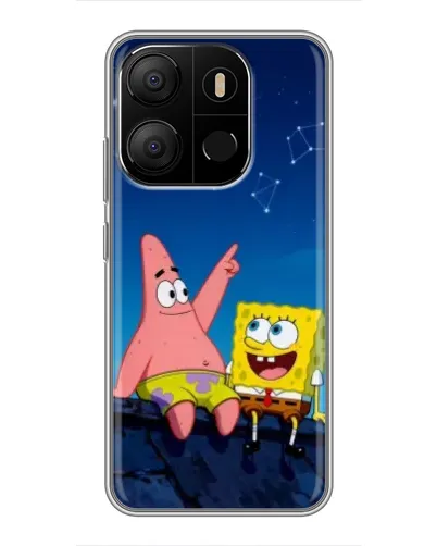 Чехол для TECNO Pop 7 Pro с картинкой «Губка Боб и Патрик ночью»