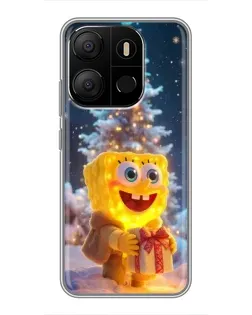 Чехол для TECNO Pop 7 Pro с картинкой «Рождественский Спанч Боб»