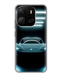 Чохол для TECNO Pop 7 Pro з картинкою «Tesla в неоні»
