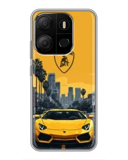 Чохол для TECNO Pop 7 Pro з картинкою «Жовтий Lamborghini місто»