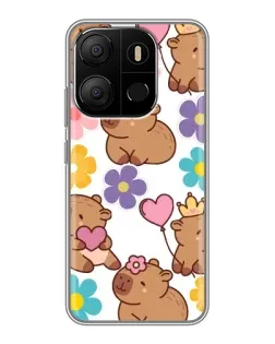 Чохол для TECNO Pop 7 Pro з картинкою «Квітковий паттерн капібар»