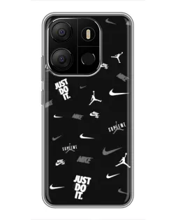 Чехол для TECNO Pop 7 с картинкой «Nike Black Pattern»