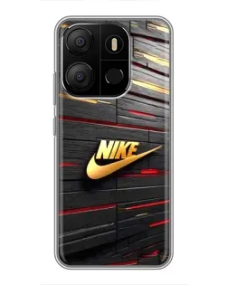 Чехол для TECNO Pop 7 с картинкой «Золотой Nike на металле»