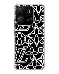 Чехол для TECNO Pop 7 с картинкой «Черно-белый узор LV»