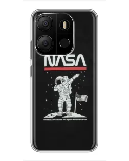 Чехол для TECNO Pop 7 с картинкой «NASA — шагаем по Луне»