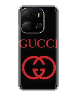 Чехол для TECNO Pop 7 с картинкой «Gucci — красный логотип»