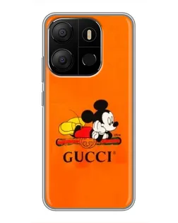 Чехол для TECNO Pop 7 с картинкой «Микки Маус Gucci — оранж»