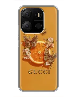 Чехол для TECNO Pop 7 с картинкой «Gucci — золотые бабочки»