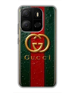 Чехол для TECNO Pop 7 с картинкой «Gucci — фирменная полоса и золото»