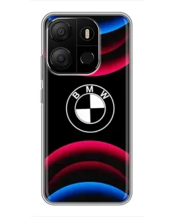 Чехол для TECNO Pop 7 с картинкой «Логотип BMW и неоновые дуги»