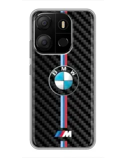 Чехол для TECNO Pop 7 с картинкой «Эмблема BMW и карбон»