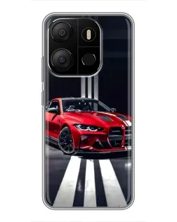 Чехол для TECNO Pop 7 с картинкой «Красная BMW на дороге»