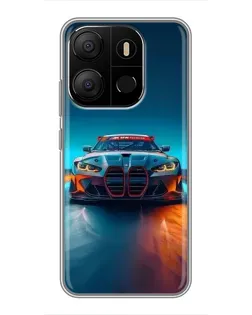 Чехол для TECNO Pop 7 с картинкой «BMW — огни неона»