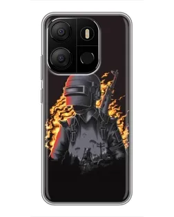 Чехол для TECNO Pop 7 с картинкой «PUBG — огненный силуэт»