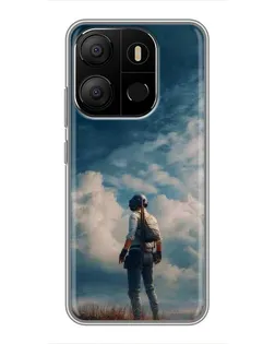 Чехол для TECNO Pop 7 с картинкой «Герой PUBG на скале»
