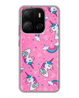 Чехол для TECNO Pop 7 с картинкой «Unicorn паттерн розовый»
