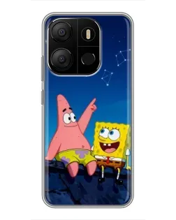 Чехол для TECNO Pop 7 с картинкой «Губка Боб и Патрик ночью»