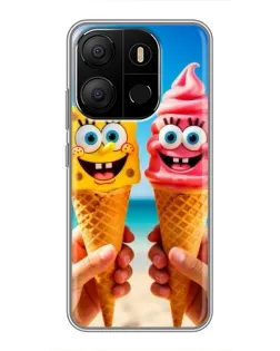 Чехол для TECNO Pop 7 с картинкой «Спанч Боб мороженое»