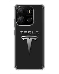 Чехол для TECNO Pop 7 с картинкой «Стальной логотип Tesla»