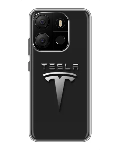 Чехол для TECNO Pop 7 с картинкой «Стальной логотип Tesla»