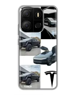 Чехол для TECNO Pop 7 с картинкой «Коллаж Cybertruck Tesla»