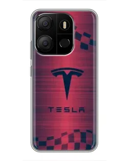 Чехол для TECNO Pop 7 с картинкой «Тесла красный карбон»