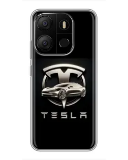Чехол для TECNO Pop 7 с картинкой «Tesla — серебристое авто»