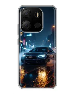 Чехол для TECNO Pop 7 с картинкой «Ночной город и Audi»