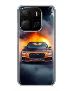 Чехол для TECNO Pop 7 с картинкой «Audi в огненном дыму»