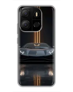 Чехол для TECNO Pop 7 с картинкой «Lamborghini золотые линии»