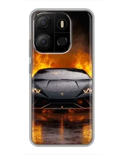 Чехол для TECNO Pop 7 с картинкой «Lamborghini в огне»