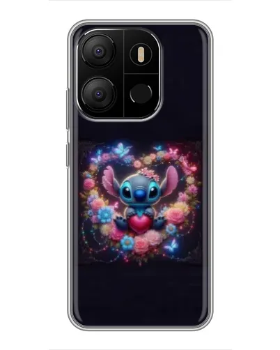 Чехол для TECNO Pop 7 с картинкой «Stitch в цветах»