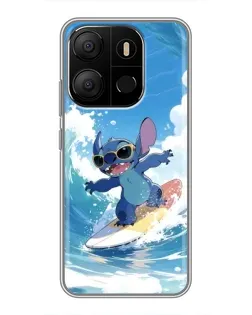 Чехол для TECNO Pop 7 с картинкой «Стич на волне»