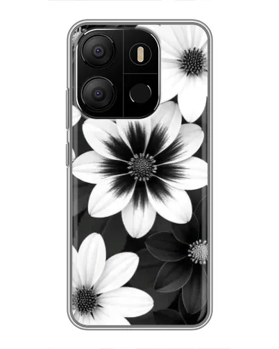 Чехол для TECNO Pop 7 с картинкой «Монохромные астры»
